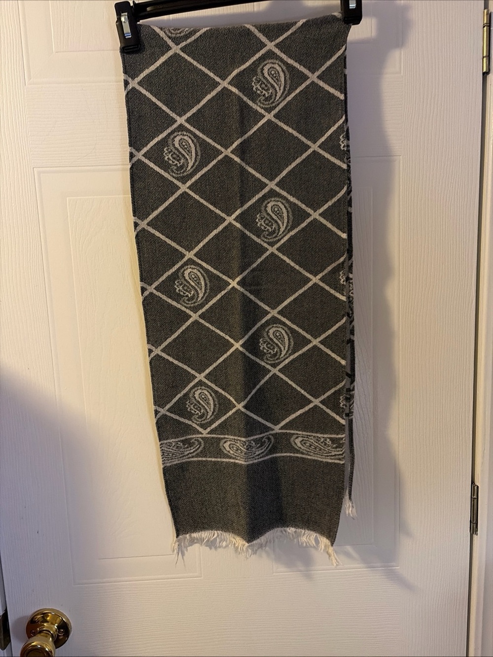 Vintage Evan Picone Paisley Fringed Gray Scarf